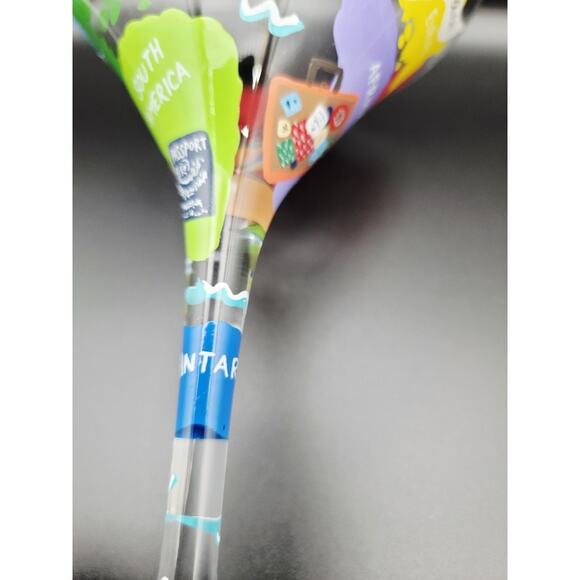 Travel-tini‎ Martini Glass by Lolita Recipe on Bottom Hand-painted Traveler - Picture 5 of 10